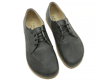 Men's Handmade Zero Drop Oxford Shoes: Black Leather Barefoot Insole