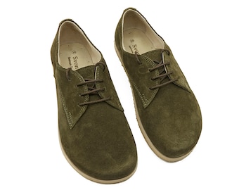Handgefertigte Leder Oxford-Schuhe für Damen: Barfuß Zero Drop Erdungsschuh