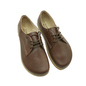 Men Zero Drop Oxford shoes, Brown Color Leather Barefoot, Leather Insole Shoes