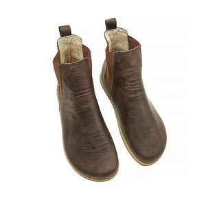 Men Zero Drop Chelsea Boots, Brown Natural Leather Barefoot, Leather Insole Shoes