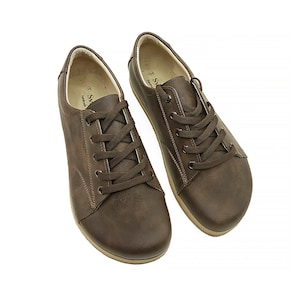Men Zero Drop Sneaker Shoes, Brown Color Leather Barefoot, Leather Insole Shoes