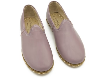 Handmade Lilac Leather Yemeni Shoes: Turkish Loafers