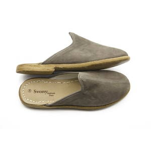 Gray Leather Nubuck Soft Slipper - Sheepskin Slippers - Women&#39;s Leather Slippers - Slippers Women&#39;s - Handmade Yemeni Slipper