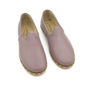 Women&#39;s Lilac Handmade Leather Shoes, Traditional Yemeni Shoes, Turkish Shoes, Genuine Leather Shoes, Leather Loafer