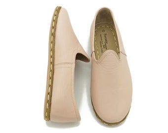 Handmade Pink Leather Yemeni Shoes: Turkish Loafers