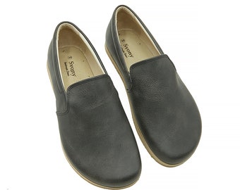 Handmade Leather Zero Drop Slip-On Shoes: Women's Barefoot Grounding Shoes