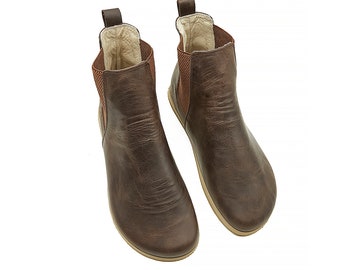 Botas Chelsea hechas a mano para mujer / Zapatos más anchos / Zero Drop Descalzo / Feel Ground / Plantilla de cuero