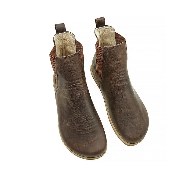 Botas Chelsea hechas a mano para mujer / Zapatos más anchos / Zero Drop Descalzo / Feel Ground / Plantilla de cuero