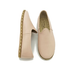 Women&#39;s Pink Handmade Leather Shoes, Traditional Yemeni Shoes, Turkish Shoes, Genuine Leather Shoes, Leather Loafer