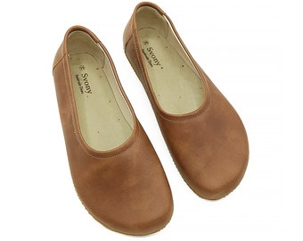 Grounding Women Shoes | Smooth Leather Ballerinas | Flat Shoes | Zero Drop Sole Shoes | Daily Comfy Slip On