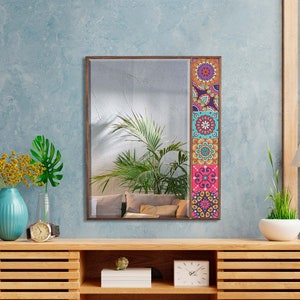 Everet Decorative Handmade Mirror, Tile Mirror, Home Decor Mirror, Bohemian Mirror, Stone Mirror, Wall Hanging Mirror