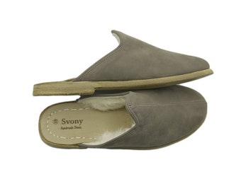 Pantuflas de piel de oveja para hombre hechas a mano: pantuflas de invierno
