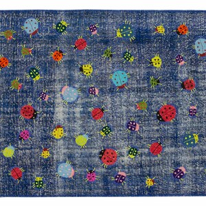 5x8 Unique Blue Handmade Patchwork Rug, Turkish Area Rug, Small Area Rug, Decorative Rug, Living Room Rug, Dining Room Rug