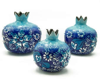 3 ensembles de petits vases grenade - Vases Evil Eye fabriqués à la main - Ensemble de vases en dentelle florale - Accessoires pour la maison - Design d’intérieur