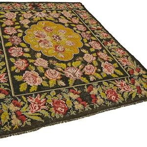 7&#39; x 8&#39; 8&#39;&#39; Handmade Decorative Moldovian Kilim, Rose Kilim, Handmade Kilim Rug, Decorative Kilim
