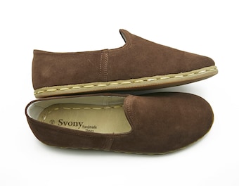 Handmade Suede Leather Yemeni Shoes - Brown Unisex Adult Shoes