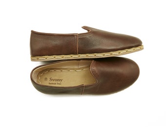 Handmade Brown Leather Yemeni Shoes: Men's Unisex Adult Slippers