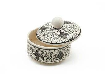 Handmade Ceramic Sugar Bowl with Lid: Turkish Floral Decor, 4.3"