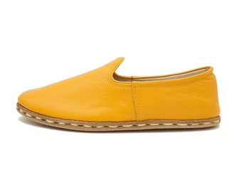 Yellow Leather Yemeni Shoes: Handmade Turkish Loafers