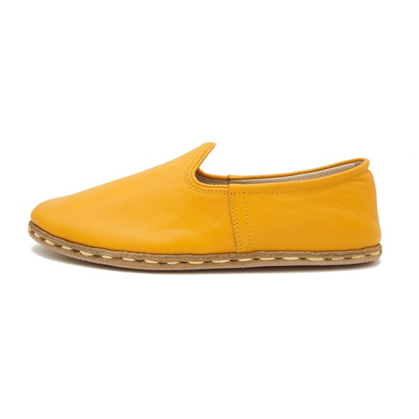 Yellow Yemeni Women's Shoes, Handmade Traditional Leather Shoes, Turkish Shoes, Genuine Leather Shoes, Leather Loafer