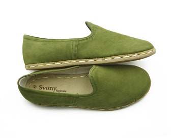 Chaussures pour hommes en cuir vertes : chaussures de ville turques faites main