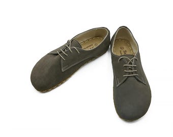 Men's Handmade Suede Oxford Shoes: Zero Drop Barefoot Yemeni Sole