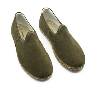 Handmade Suede Leather Shoes, Turkish Handmade Green Shoes, Natural Shoes, Yemeni Shoes, Turkish Shoes
