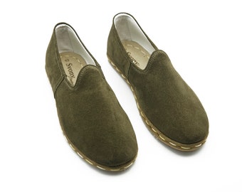 Handmade Suede Leather Yemeni Shoes: Turkish Green Natural Shoes