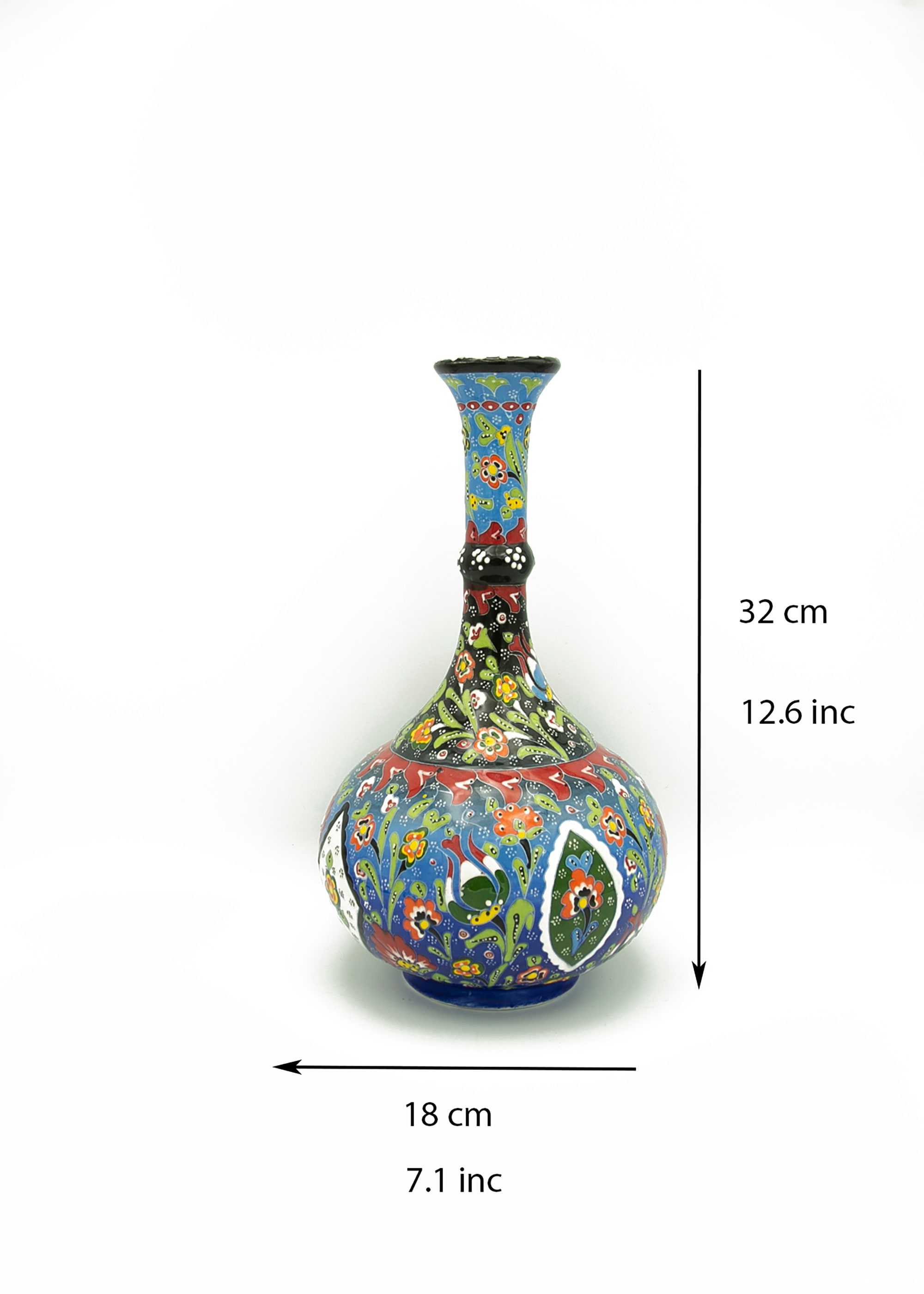 手作りの青い陶器の花瓶：トルコの花飾り（12.6インチ） - Etsy 日本