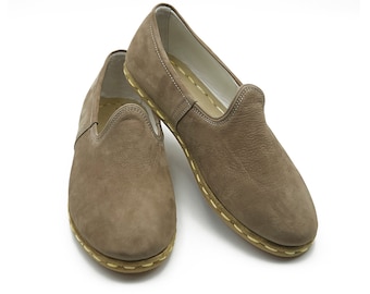 Smoky Leather Slip-On Shoes: Handmade Turkish Flats