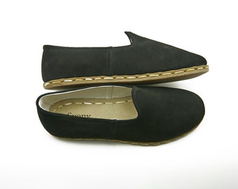 Handmade Black Leather Loafers: Turkish Yemeni Shoes