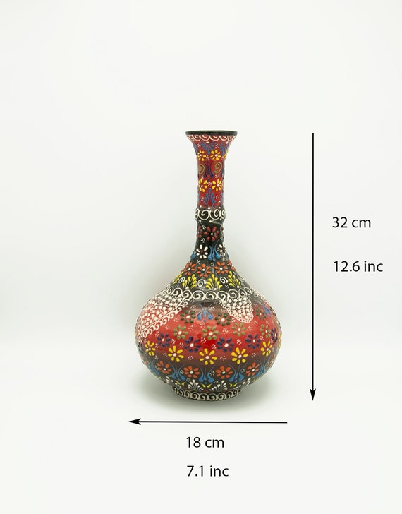 Red Handmade Turkish Ceramic Vase Orange Ceramic Craft - Etsy