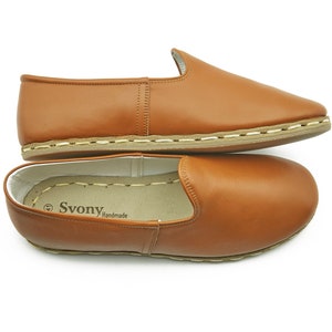 Men&#39;s Tan Color Handmade Yemeni Shoes, Genuine Leather Yemeni Shoes, Leather Slip Ons