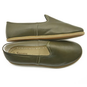 Handmade Green Leather Shoes - Turkish Handmade Leather Shoes - Natural Shoes - Gift for Him - Turkish Shoes - Valentine&#39;s Day Gift