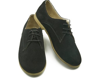 Handgemachte Frauen Schwarze Farbe Oxford Schuhe - Damen Schnür Schuhe - Geschenk für Frauen - Leder Wildleder Schuhe - Tägliche Schuhe