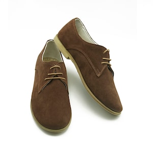 Brown Color Women Shoes - Ladies Lace Up Shoes - Gift For Women - Leather Oxford Suede Shoes - Daily Shoes
