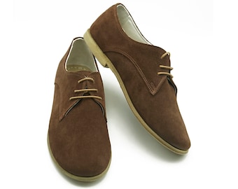 Handcrafted Brown Suede Oxford Shoes: Women's Leather Lace-Ups