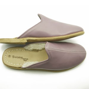 Shearling Purple Leather Women Slipper, Handmade Leather Slipper, Gift for Women, Warm Slipper, House Slipper