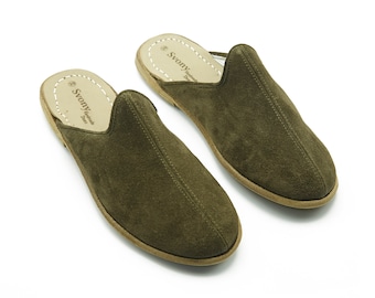 Pantuflas de gamuza hechas a mano: zapatos yemeníes verdes para mujer