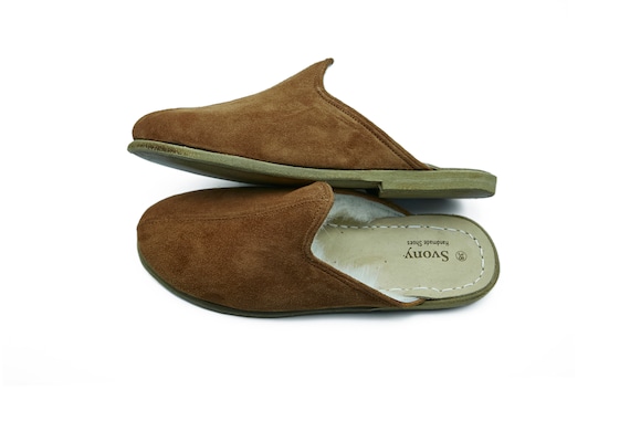 Tan Lamb Shearling Slippers: Handmade Suede Leather Ladies  display picture 3