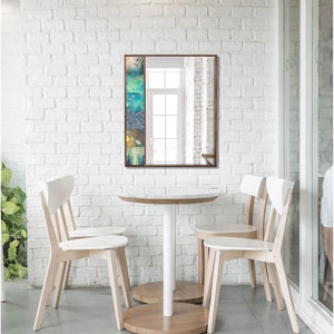Molina Wood Mirror, Tile Mirror, Home Decor Mirror, Bohemian Mirror, Stone Mirror, Wall Hanging Mirror