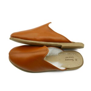 Tan Color Leather Handmade Unisex Slipper, Shearling Slippers, Turkish Shoe, Gift For Men, Sheepskin Slippers