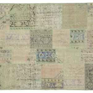 6x8 Beige&Mint Green Handmade Turkish Patchwork Rug, Anatolian Area Rug, Oushak Rug, Decorative Rug