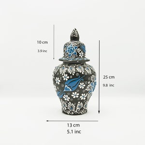 10&#39;&#39; Handmade Decorative Ceramic Jar, Ceramic Blue Vase, Lidded Jar, Ceramic Jar, Hand Painted Vase For Home Decor