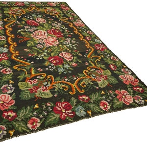 Handmade Vintage Qarabagh Kilim Rug  - 6x11 Handwoven Home Decor Kilim - Oriental Floral Bessarabian Kilim - Decorative Rose Kilim