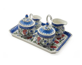 Authentic Turkish Ceramic Tea Set ,Handmade Serving Coffee Set with Lid, Housewarming Kitchen Decor Tea Set , Wedding's Day Gift