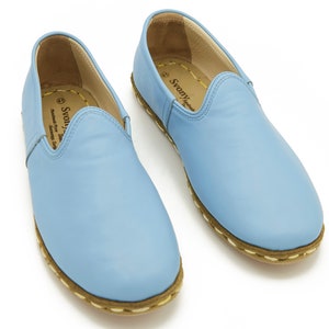 Handmade Men&#39;s Blue Color Shoes, Genuine Leather Yemeni Shoes, Leather Slip Ons, Fathers Day Gift