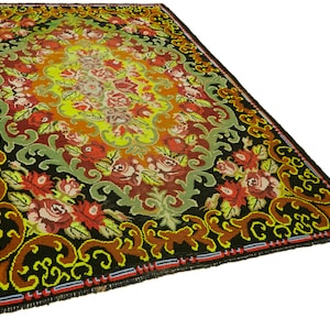 6&#39; 7&#39;&#39; x 9&#39; 4&#39;&#39; Handmade Decorative Moldovian Kilim, Unique Rose Kilim, Handmade Kilim Rug, Karabagh Kilim