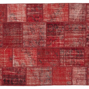 6x8 Red Rug, Turkish Patchwork Rug, Handmade Anatolian Area Rug, Oushak Rug, Decorative Rug