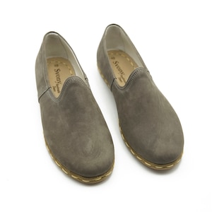 Handmade Nubuck Leather Men&#39;s Shoes - Turkish Yemeni Gray Shoes - High Quality Shoes - Leather House Shoes - Gift for Him